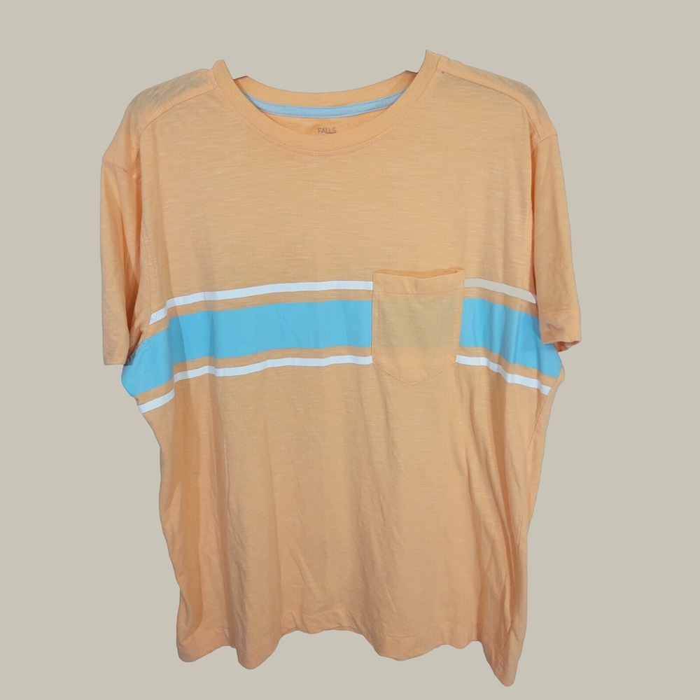 Falls Creek T-Shirt Mens XL Short Sleeve Pocket Slub Knit Coastal Stripe Orange